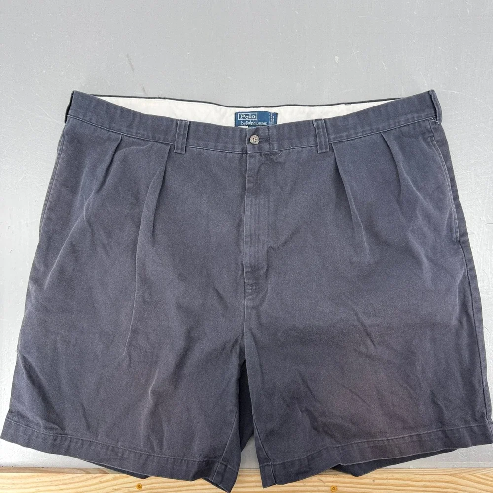 Polo Ralph Lauren Tyler Short Mens 46 Navy Blue Pleated Cotton Classic Chino